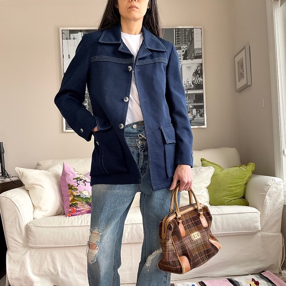 Vintage contrast stitching navy blazer - Picture 4 of 16